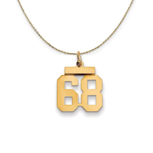 14k Yellow Gold, Athletic, Sm Polished Number 68 Necklace - 22 Inch